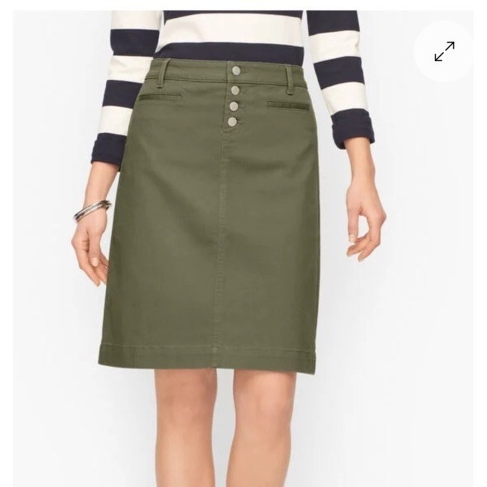 Talbots Canvas Preppy Stretch Knee Lenght Button Zip Front Skirt 18 Hunter Green
